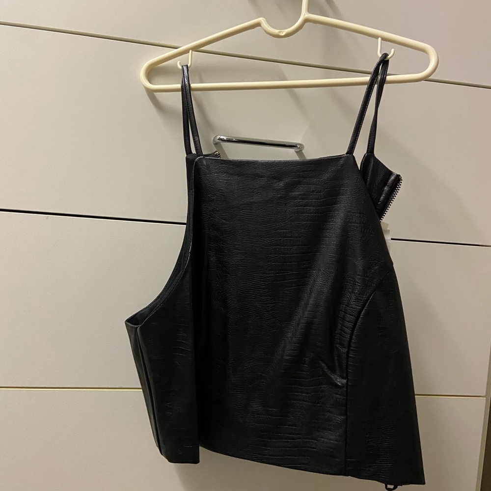 LF black leather crop top